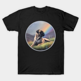 Bullmastiff Memorial Rainbow Bridge Colorful Dog Art T-Shirt